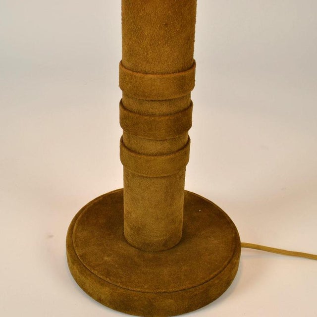 Vintage Table Lamp in Suede Leather and Brass, 1960s, Set of 2 For Sale - Image 11 of 16