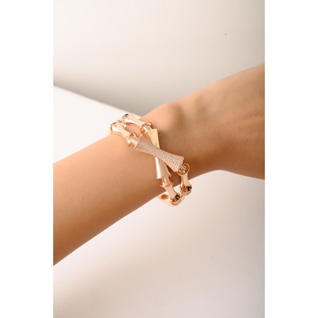 Retro 925 Sterling Silver Cz Stackable Cuff Bracelet in Rose Gold For Sale - Image 6 of 15