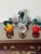 Vintage mid 29 th century art glass paperweights- 3 animal figurines, and 3 round art pieces with controlled bubbles.