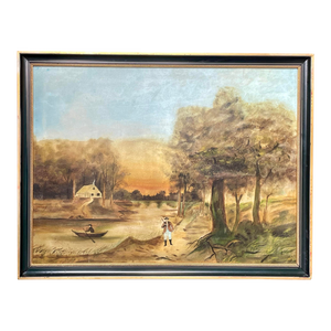 Early 20th Century F. W. Devoe & Co. Early American Landscape Oil Painting, Signed & Framed