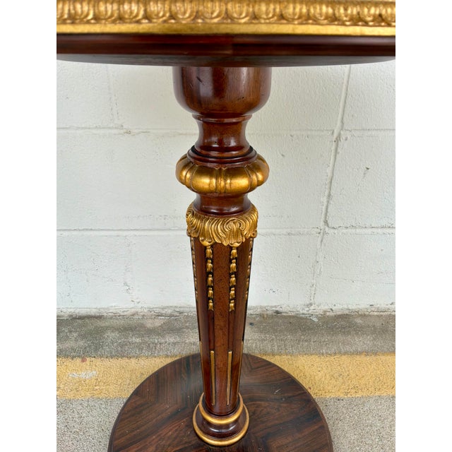 Original retail $3308, stylish Jonathan Charles Neoclassical Mahogany Parquetry Trianon Accent Table, brass accents,...