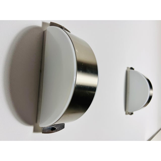 Mid-Century Modern Pair of Chrome and Opaline Glass Wall Lamps by Glashütte Limburg, 1960s For Sale - Image 3 of 12
