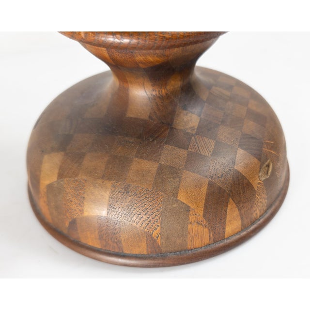 Early 20th Century Folk Art Parquetry Turned Wood Centerpiece Chalice For Sale - Image 17 of 18