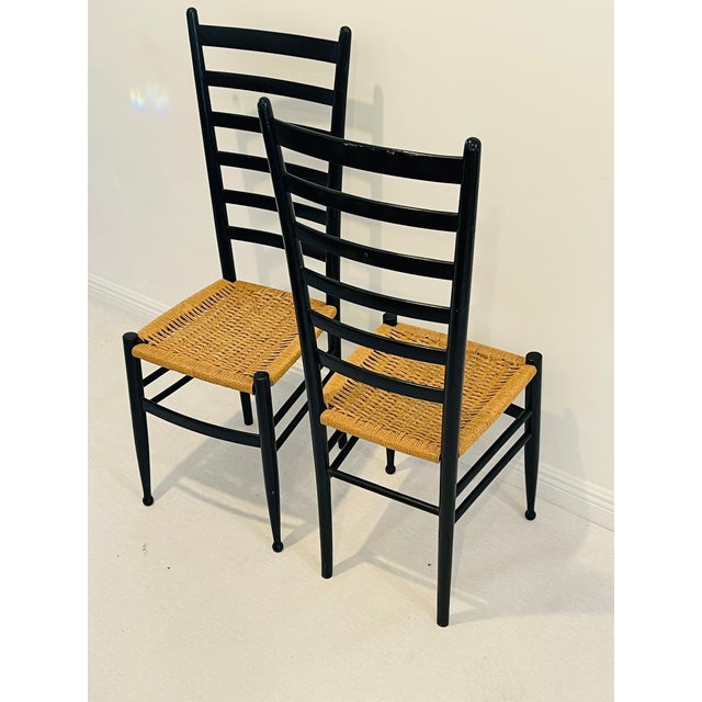 Italian Mid 20 Th C Pair Italian Gio Ponti Style Chairs High Back Ladder For Sale - Image 3 of 6