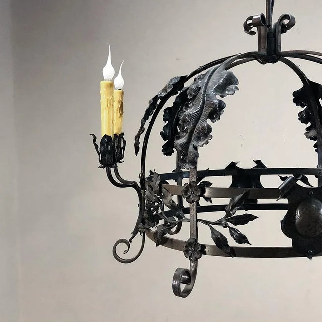 Charcoal Antique Hand Forged Italian Wrought Iron Chandelier For Sale - Image 8 of 13