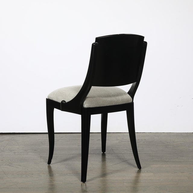 Set of Six Art Deco Sculptural Dining Chairs in Ebonized Walnut & Taupe Mohair For Sale - Image 11 of 18