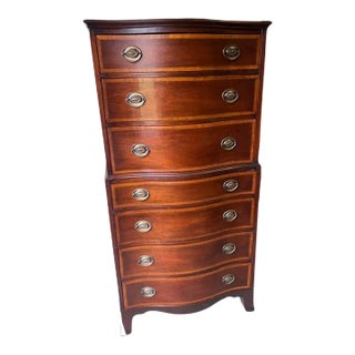 Early 20th Century Federal Style Banded Mahogany Inlaid Tall Chest by Johnson Furniture For Sale