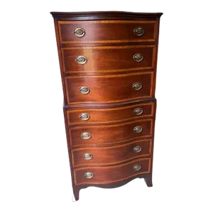 Early 20th Century Federal Style Banded Mahogany Inlaid Tall Chest by Johnson Furniture
