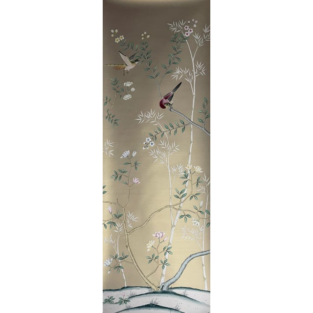 Textile Chinoiserie Floral Bamboo Hand Painted Wallpapers Mural Panel - 8 Panels For Sale - Image 7 of 10