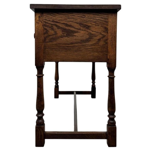 Early 20th Century Antique English Edwardian Oak Writing Desk For Sale - Image 12 of 13