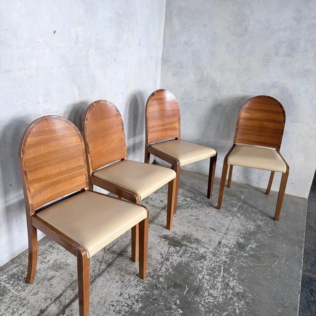 Wood Art Deco Burr Walnut Dining Chairs with Cream Upholstered Seats, 1930s, Set of 4 For Sale - Image 7 of 10