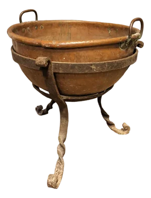 Large 18th-Century Copper Cauldron on Stand