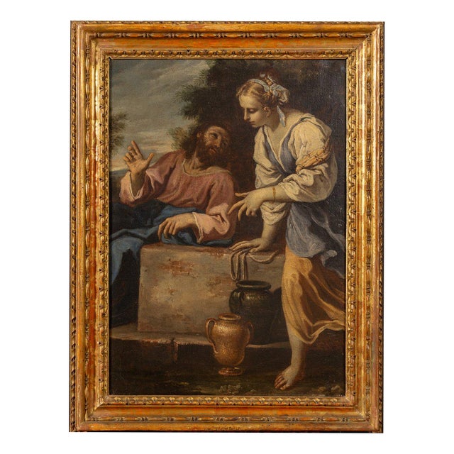 Bolognese School Artist, Christ and the Samaritan Woman at the Well, Oil on Canvas, 17th Century For Sale
