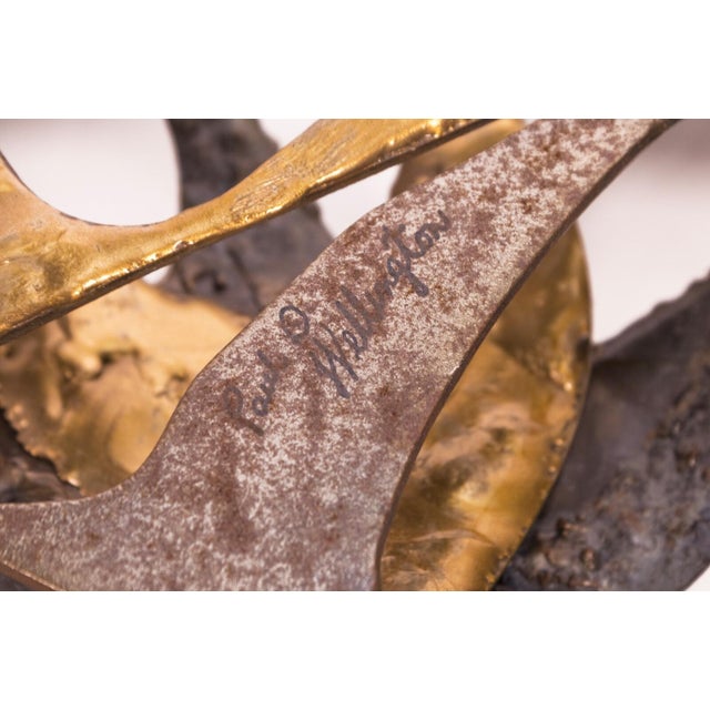 Brutalist Paul D. Wellington Signed Modern Brutalist Brass Small Wall Sculpture 1970s For Sale - Image 3 of 5