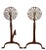Brass Pr. Brass Filigree Medallion Wrought Iron Base Andirons Att. To Virginia Metal Crafters For Sale - Image 8 of 9