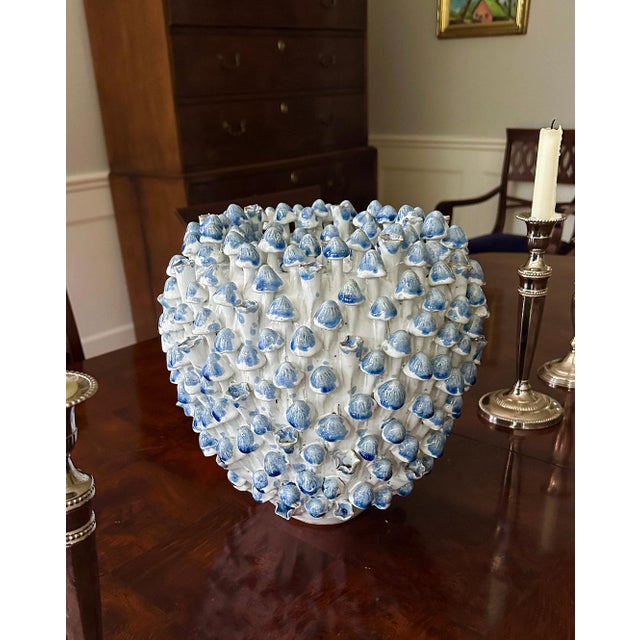 Blue Large Handmade Ceramic Undersea Mushroom Vase in Blue For Sale - Image 8 of 8