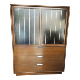 1960's Harvey Probber Tall Bachelor's Chest W Leather & Brass For Sale