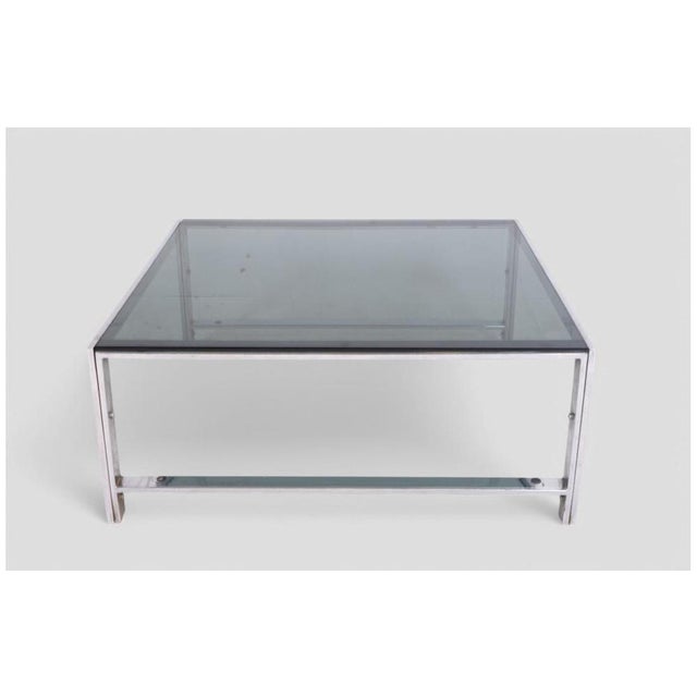 Vintage Coffee Table in Chrome Metal and Smoked Glass, 1970s For Sale - Image 4 of 7