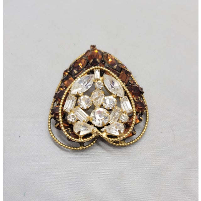 Mid-Century Modern Vintage 1950s Signed Hattie Carnegie Faux-Topaz & Clear Rhinestone Brooch For Sale - Image 3 of 7