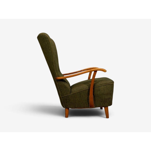 Danish Modern, Highback Lounge Chair, Elm, Wool, Denmark, 1950s For Sale - Image 11 of 12