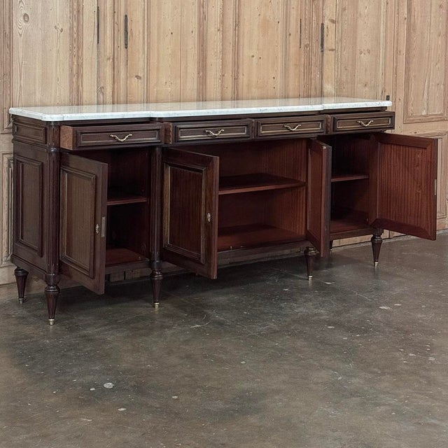 French Louis XVI Style Carrara Marble Top Mahogany Four Door Buffet For Sale - Image 13 of 18