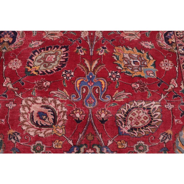 1970s Exquisite Hand-Knotted Wool Area Rug - Vibrant Red, Blue, and Ivory 10.1x12.6 For Sale In New York - Image 6 of 8