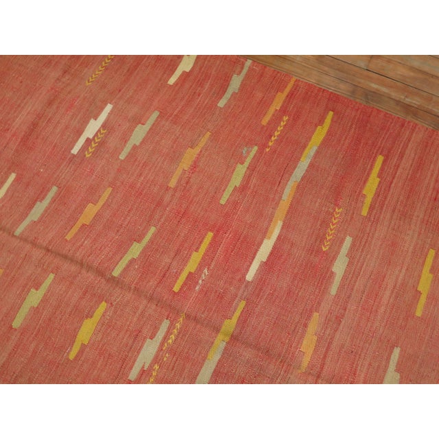 Early 21st Century Melon Red Vintage Turkish Kilim Room Size Rug For Sale - Image 5 of 6