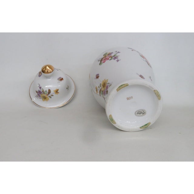 Andrea by Sadek White Lidded Porcelain Ginger Jar With Flowers Butterflies 5013b For Sale - Image 15 of 17