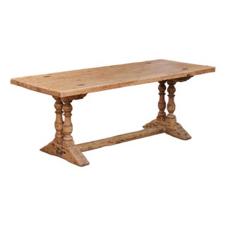 19th Century French Bleached Oak Single-Plank Refectory Table With Baluster Legs For Sale