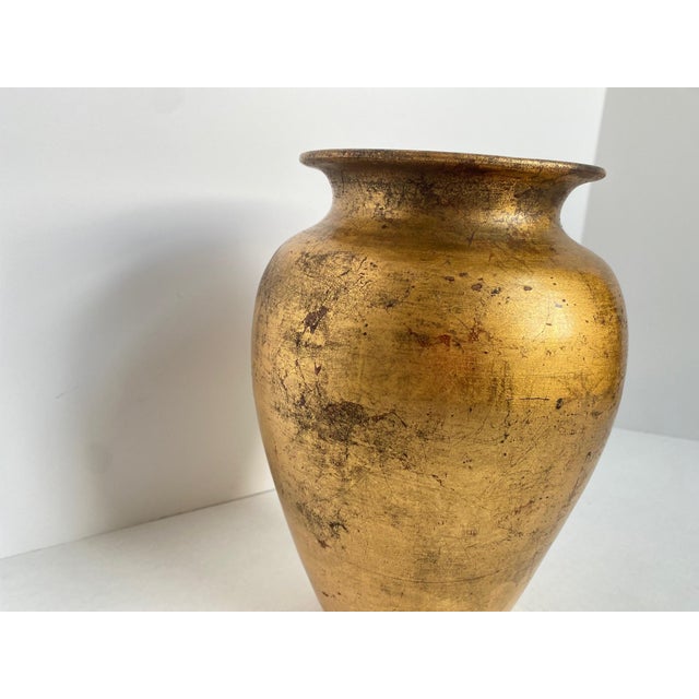 Rustic European Vintage Italian Gilt Gold Leafed Terracotta Florentine Vase For Sale - Image 3 of 10