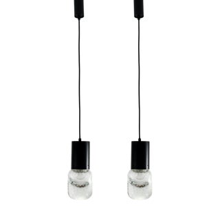 Murano Glass and Black Metal Pendants by Gino Sarfatti for Seguso, 1950s, Set of 2 For Sale