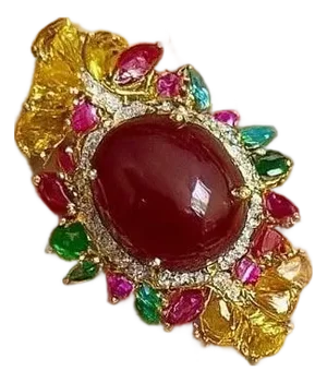 Bochic "Orient" Vintage Diamond, Emerald & Sapphire Ring Set In 18K & Silver