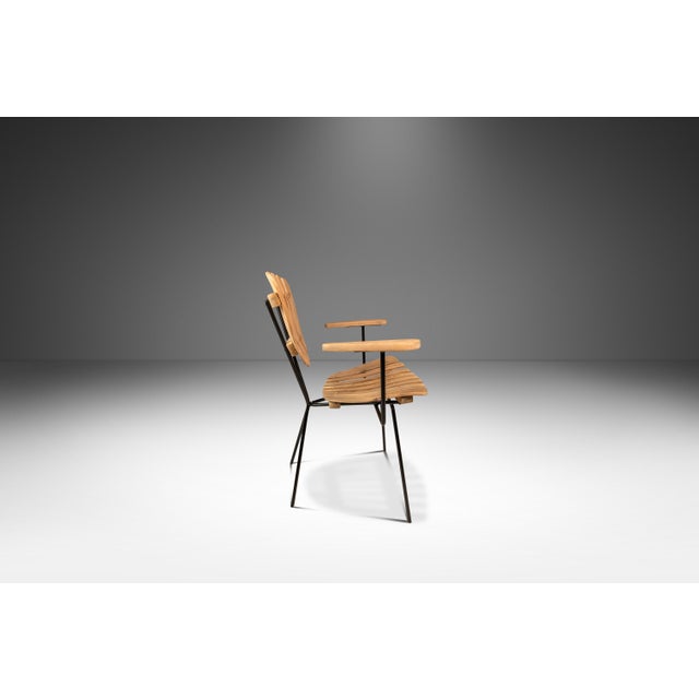 Brown Set of 4 Restored Mid-Century Modern Wrought Iron & Birch Chairs Attributed to Arthur Umanoff, Usa, Circa 1960s For Sale - Image 8 of 18