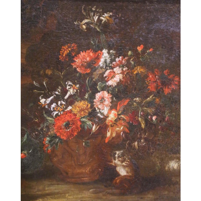18th Century Flemish School Still Life Painting With Flowers and Parrot For Sale In Dallas - Image 6 of 11