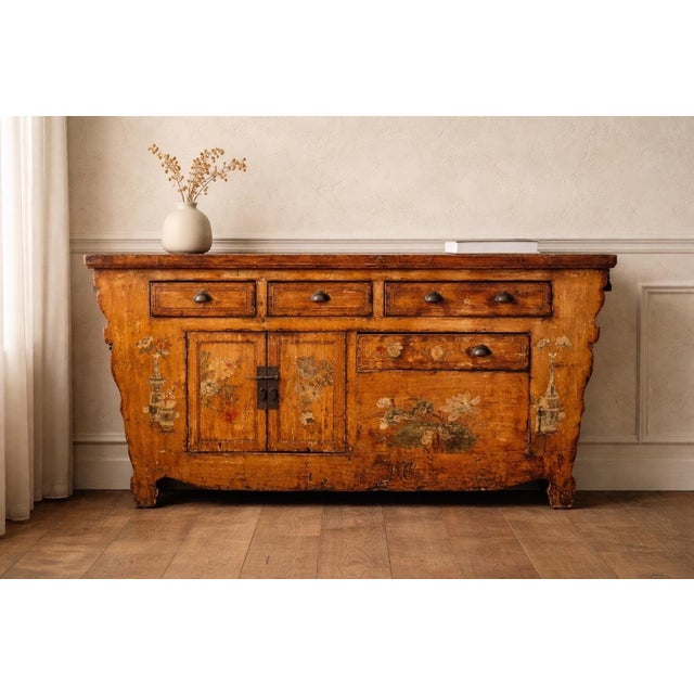 Antique Chinese Hand-Painted Altar Style Sideboard Cabinet For Sale - Image 4 of 12