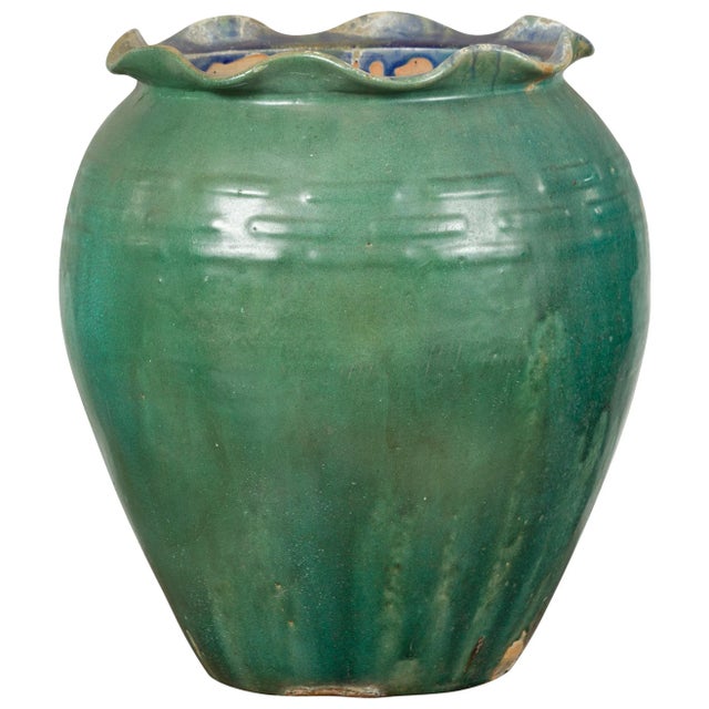 Antique Vietnamese or Chinese Green Glazed Vase with Scalloped Lip For Sale - Image 13 of 13