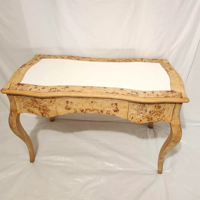 Final Clearance Thru 2025 Burlwood Luxury Italian Writing Desk of Late 20th Century With Scalamandre Leaping Leopard Liner For Sale - Image 13 of 18