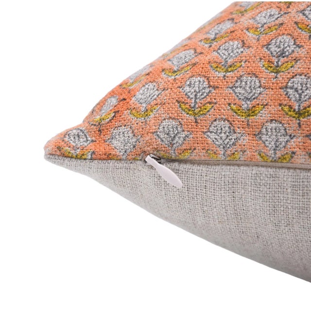 Fabdivine Block Print Thick Linen Pillow Cover 26x26 Inch - Tarangini For Sale - Image 4 of 7