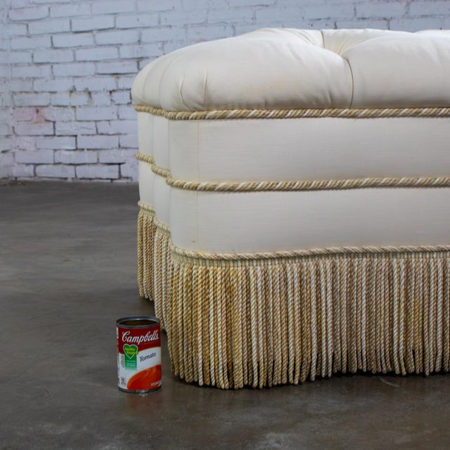 Late 20th Century Traditional Large Ottoman Ecru Upholstered Pillow Top With Bullion Fringe For Sale - Image 13 of 18