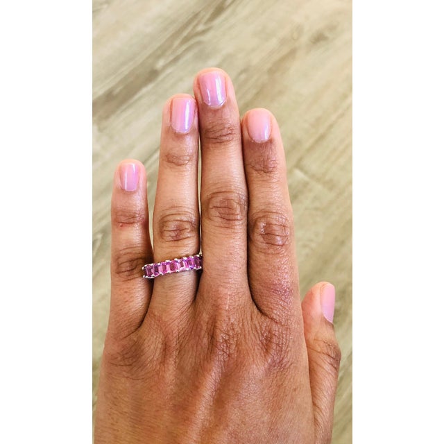 2020s Roshe Jewels 3.44 Carat Emerald Cut Pink Sapphire Ring in 18k White Gold, Size 7 For Sale - Image 5 of 8