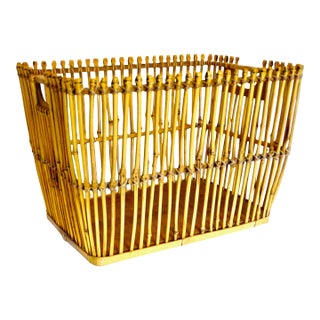 Large Mid Century Chinoiserie Natural Bamboo Basket For Sale