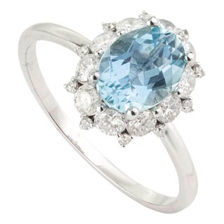 1.38ct Aquamarine & Diamond Vintage Statement Ring in 14k White Gold Size 6.5 For Sale