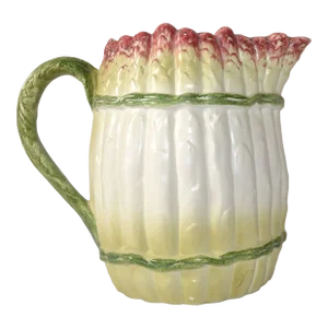 Vintage Hand Painted Italian Asparagus Majolica Ceramic Pitcher or Carafe