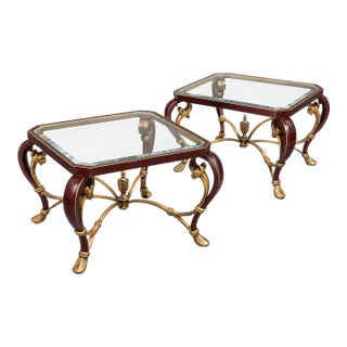 Title: Pair of Vintage Oxblood and Antique Gold Beveled-Glass End Tables For Sale