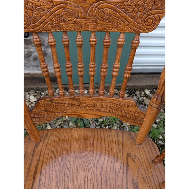 Mid-Century Carved Oak Press Back Arm Chair For Sale - Image 10 of 11