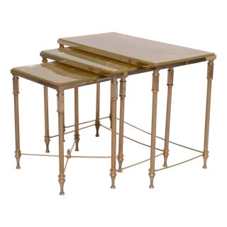 Hollywood Regency French Brass Nesting Tables, 1960, Set of 3 For Sale