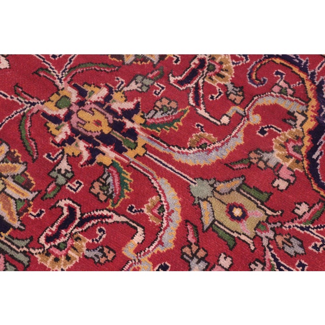 Art Nouveau Floral Persian Tabriz Red/Purple Wool Rug - 8'0'' X 11'4'' For Sale - Image 3 of 10