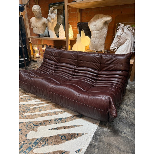 Michel Ducaroy “Togo” Three-Seat Sofa in Deep Brown Leather for Ligne Roset For Sale In Los Angeles - Image 6 of 10
