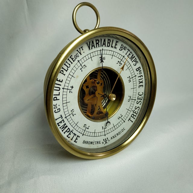 French 1901-1911 Small Desktop Aneroid Barometer With the Open Dial For Sale - Image 3 of 8