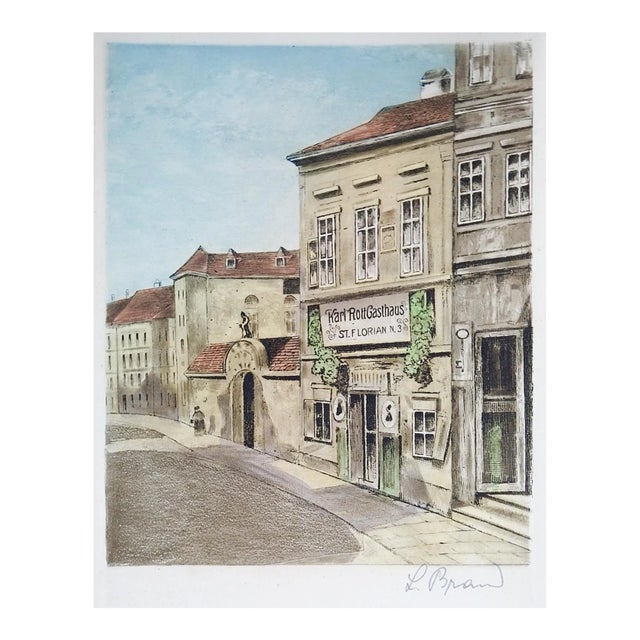 Vintage Leop. Brand Etching Home of Johann Strauss For Sale